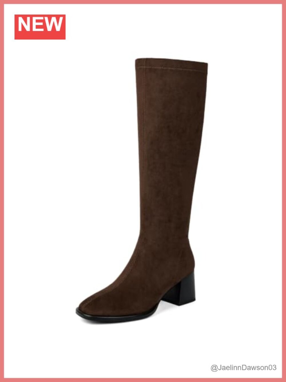 Stretchy Knee High Boots Women Square Toe Chunky Block Heel Faux Suede Zip Tall